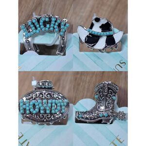 🔹️NWT Turquoise & Silver Tone Western Metal Small Hair Clip Set of 4